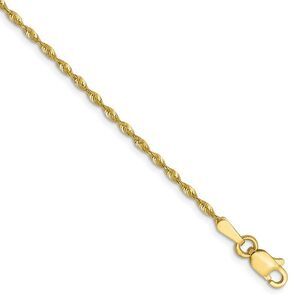 1.5mm 10k Yellow Gold Solid D/C Lightweight Rope Chain Anklet, 9 Inch